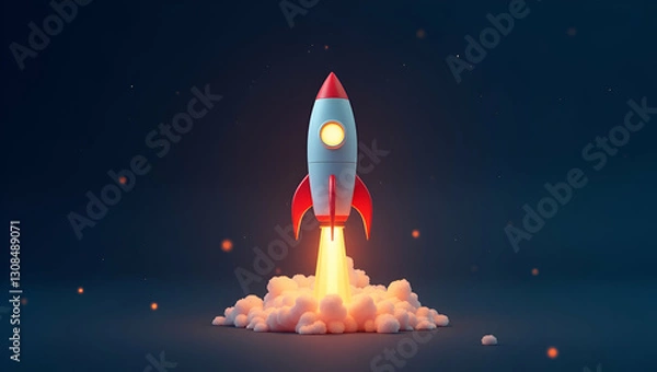 Fototapeta Flat Glowing Rocket: A Symbol of Growth, Innovation, and Startup Success in a Futuristic Business World