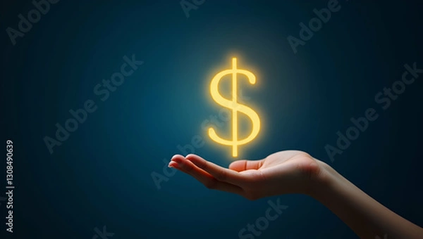 Fototapeta Hand Showcasing Holographic Pricing Icon in Minimalist Setting for Sales Marketing Concept
