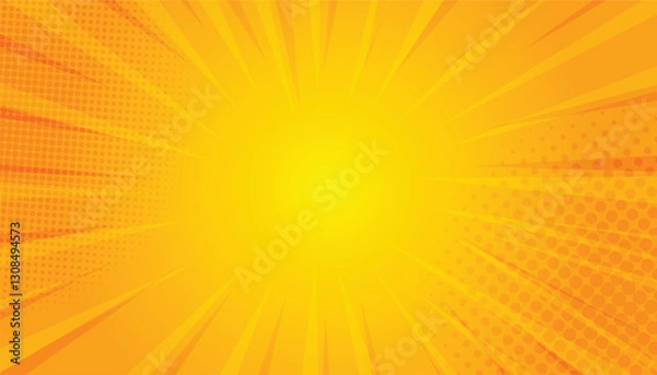 Fototapeta Comic pop art comic style vector background. yellow comic sunburst effect background with halftone. templates, sale banners, events, ads, web and pages