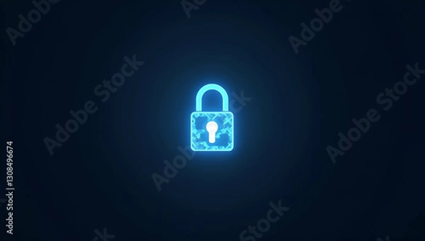 Fototapeta Secure User Information: Flat Illustration of a Glowing Lock for Digital Privacy and Data Protection