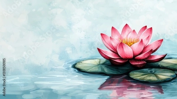 Fototapeta Elegant pink lotus flower gracefully floating on calm water surface surrounded by natural beauty