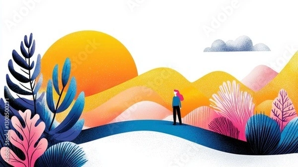 Obraz Individual standing in a lush green field surrounded by vibrant plants and natural beauty