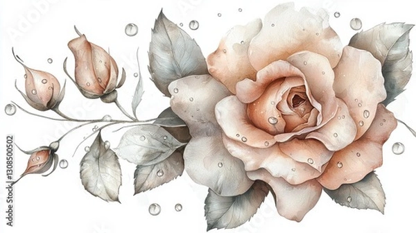 Fototapeta Artistic representation of a rose painted with watercolors creating a dreamy and ethereal effect