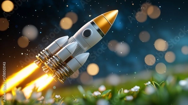 Obraz Rocket launch action outer space digital art cosmic environment low angle view space exploration concept for seo impact
