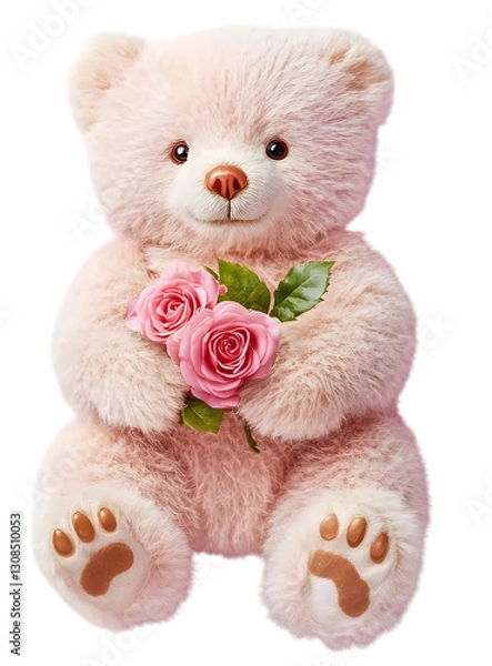Fototapeta High-Definition Fluffy Teddy Bear with Bouquet - PNG