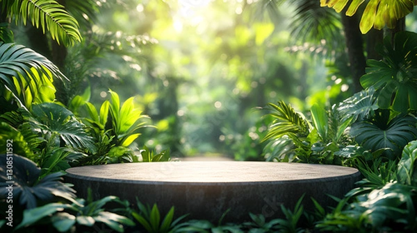 Fototapeta Tropical Forest Podium, product display, Lush Foliage, Dreamy Backdrop, 8k Render