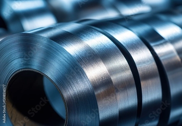 Fototapeta Close-Up of Rolled Sheet Metal with Reflective Surface and Smooth Finish in Industrial Environment