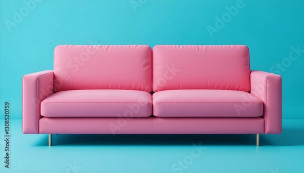 Fototapeta Stylish Pink Sofa Against a Vibrant Turquoise Background