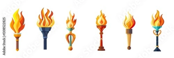 Fototapeta Torch fire set isolated on transparent background. PNG. Generated AI