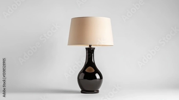 Fototapeta Black ceramic table lamp, beige shade, minimalist background, home d?cor