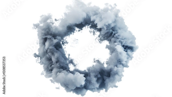 Fototapeta Realistic smoke ring creating empty space on transparent background