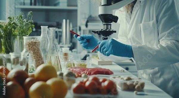 Obraz Scientist examining food samples in lab.