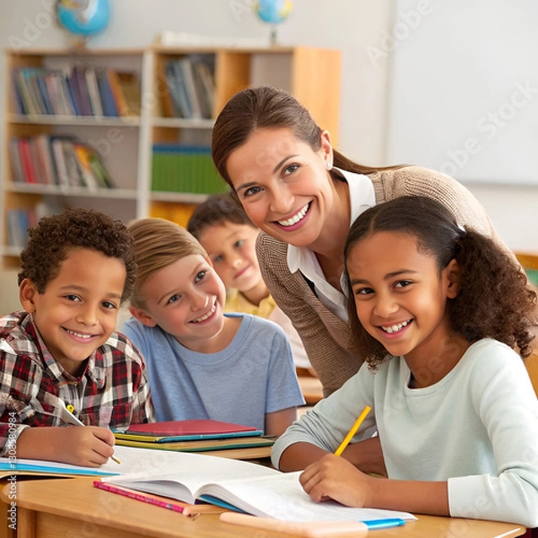Obraz teacher and students in classroom