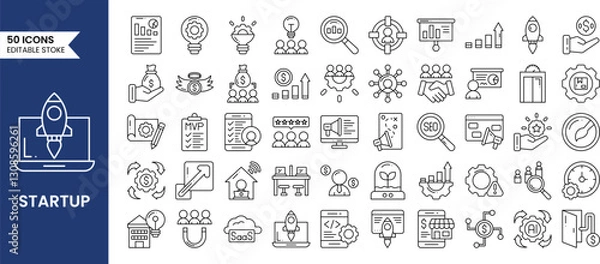 Obraz Start up icon set in line style. Creative, target, innovation, business, marketing and more. Vector illustration
