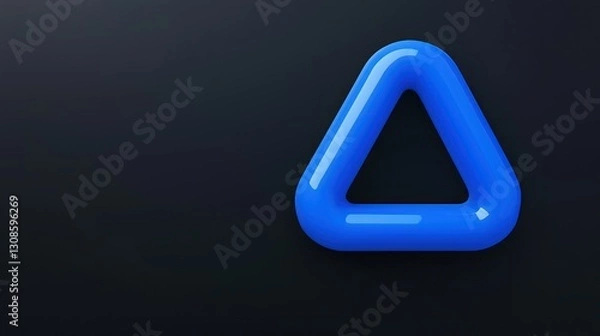 Fototapeta Blue Triangle Icon: A captivating blue triangle icon against a dark background, exuding simplicity and modern elegance. The design is sleek and versatile, suitable for digital interfaces, branding.