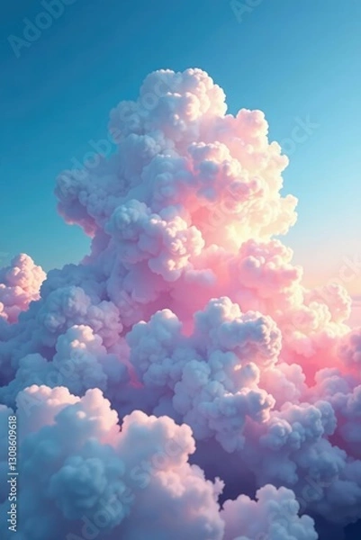 Fototapeta Dreamy, surreal clouds with a blend of blues and pinks, whimsical, misty, cloudy