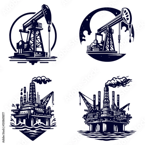 Obraz group set oil gas platform logo design