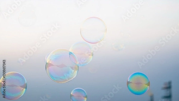 Fototapeta シャボン玉と海と空、フォトジェニックな美しい風景写真