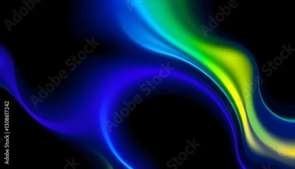 Obraz Dynamic and vibrant grainy gradient liquid fluid color palette featuring rich hues of blue, purple, green, and yellow, seamlessly blending into each other. The glowing neon colors create an ethereal w