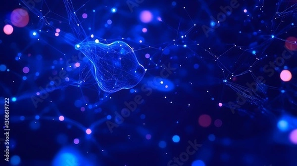 Obraz This image depicts digital waves composed of blue dots of light, creating a futuristic look that is often associated with technology, data and artificial intelligence