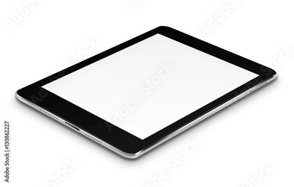 Fototapeta Realistic tablet computer with blank screen isolated on white background. 3D illustration.