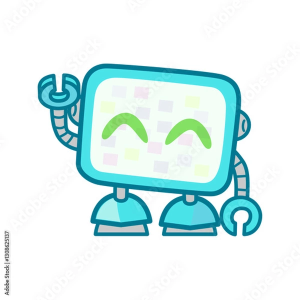 Obraz 笑顔で手を振るテレビモニタータイプのロボット