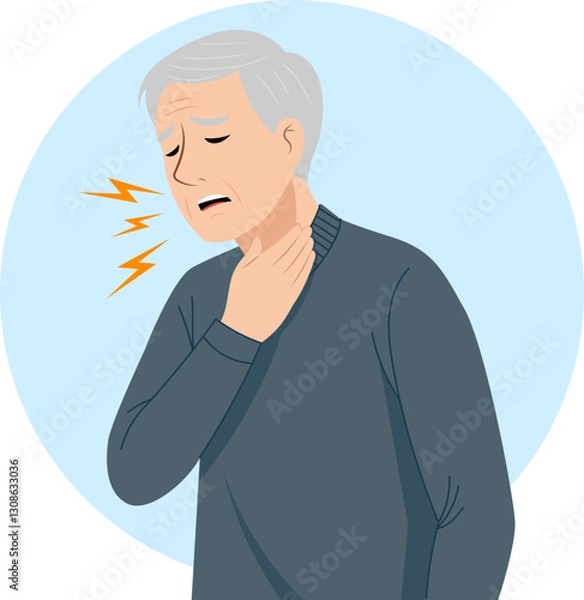 Obraz Illustration of an old man who is sick and has a sore throat.