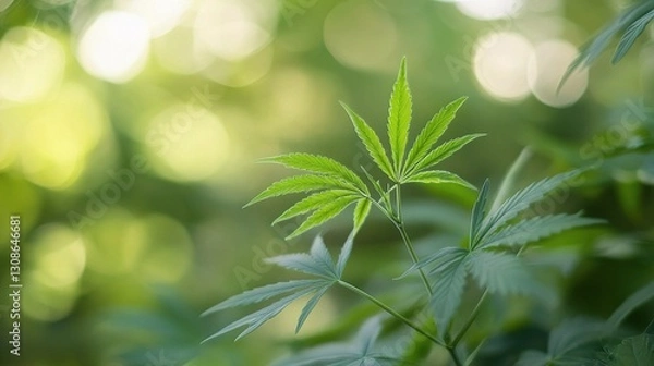 Fototapeta Close-Up of a Green Leaf with Blurred Greenery in Background