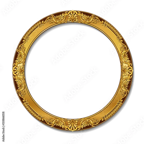 Obraz round frame gold color with shadow