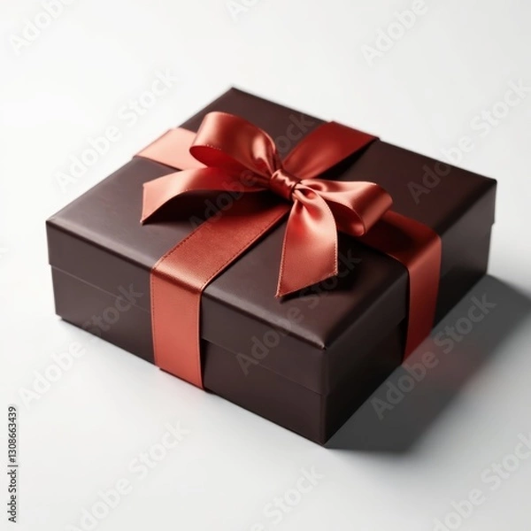 Obraz Elegant chocolate box, tied with a satin ribbon, isolated on white , sweet, texture