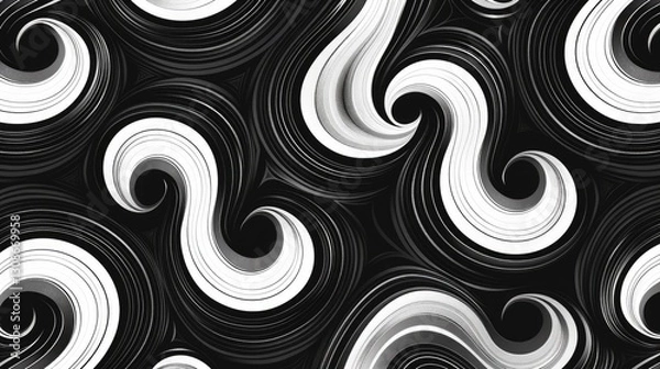 Obraz Monochromatic swirling abstract pattern with 3D element. Abstract image of 3D rendering curve line with white and black color in curving wave pattern. Digital art for modern and dynamic design. AIG51.