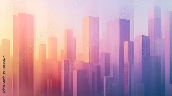 Fototapeta Softly Lit Metropolis with Modern Architecture and Atmospheric Haze