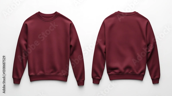 Fototapeta A maroon crewneck sweatshirt is displayed from the front and back and used as a mockup design template