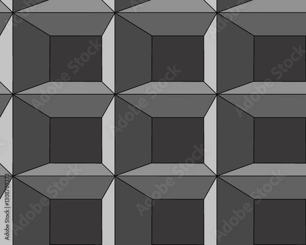 Fototapeta Geometric pattern featuring black cubes on a contrasting background in a cohesive design, vector pattern for backgrounds, posters, etc.