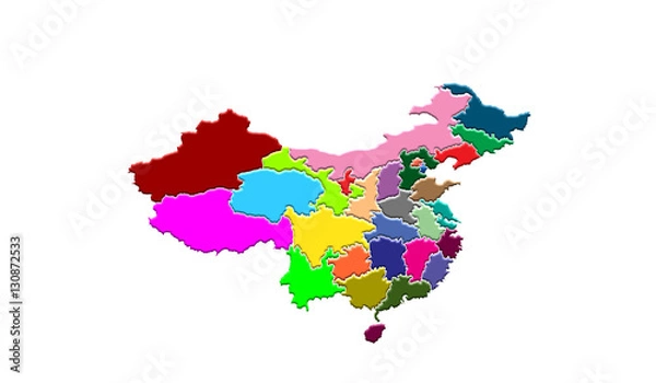 Fototapeta China Map with different color region