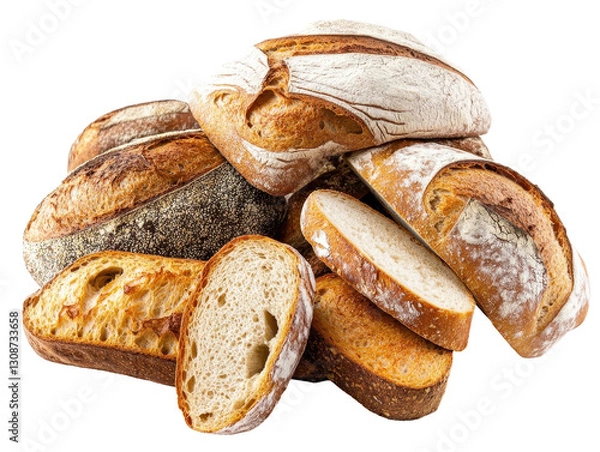 Fototapeta Isolated collection of assorted artisan breads and slices