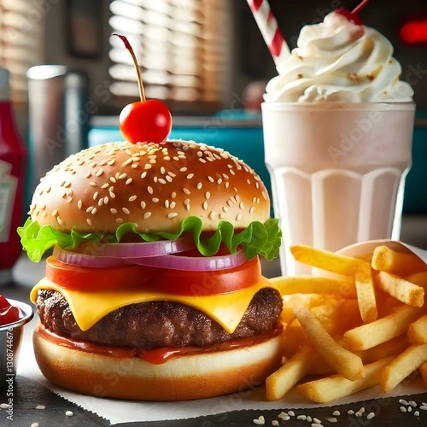 Fototapeta hamburger and fries