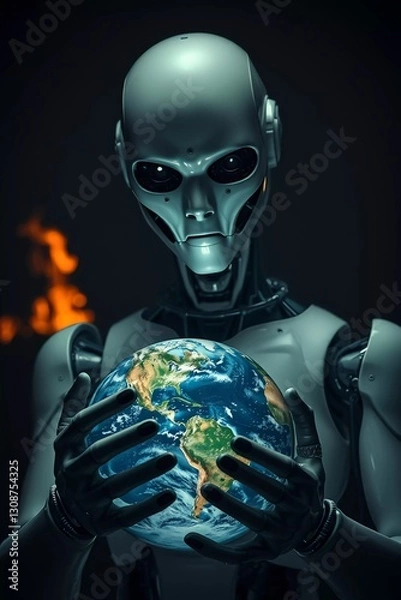 Obraz Futuristic Vision – Robot Protecting the World from Destruction.