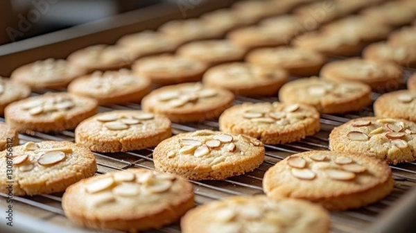 Obraz Indulge in the warmth and delight of freshly baked almond cookies, a culinary masterpiece that captures the essence of homemade goodness These golden-brown delights, adorned with delicate slivered
