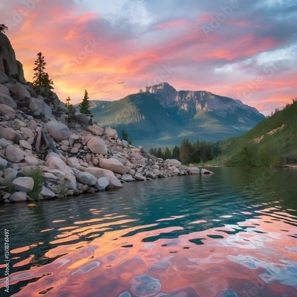 Obraz sunset over the lake