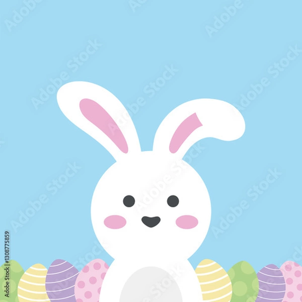 Fototapeta Happy Easter cute bunny with eggs