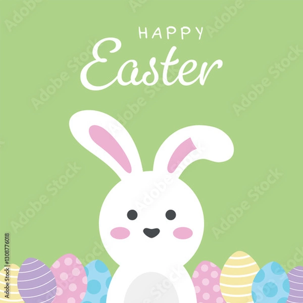 Fototapeta Happy Easter cute bunny with eggs