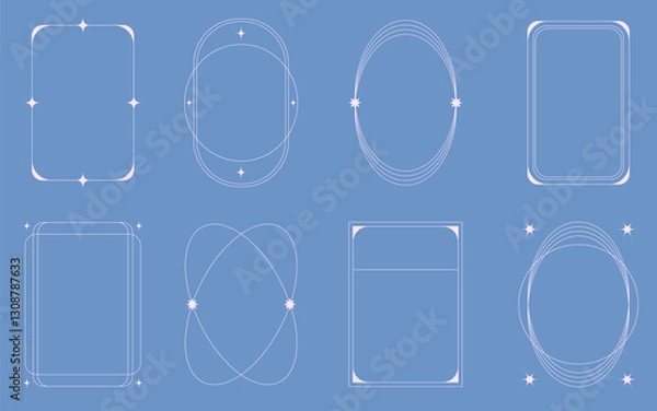 Fototapeta Boho and Art Deco frames collection. Elegant thin linear borders and arches with stars. Abstract geometric decoration template  for logo, postcard, posters, invitations, social media posts and stories