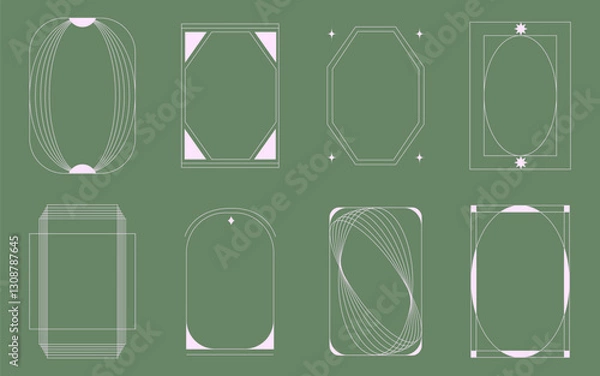 Fototapeta Boho and Art Deco frames collection. Elegant thin linear borders and arches with stars. Abstract geometric decoration template  for logo, postcard, posters, invitations, social media posts and stories