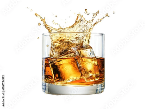 Fototapeta Isolated Whiskey Splash with Ice