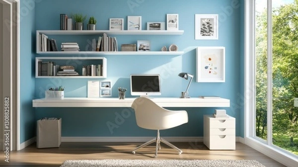 Obraz Modern Home Office with Bookshelves