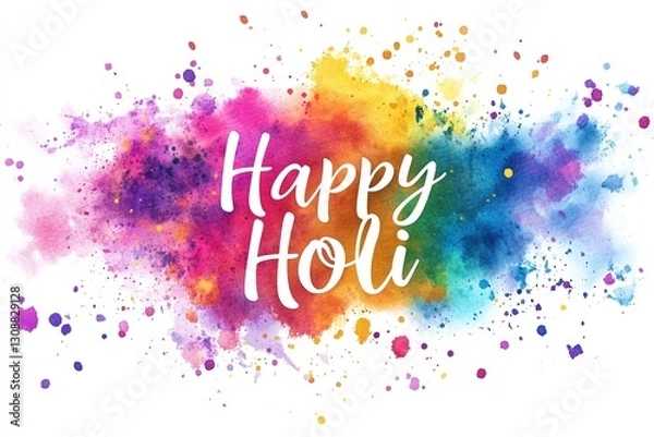 Fototapeta Happy Holi Watercolor Calligraphy with Vibrant Color Splashes and Festive Artistic Typography