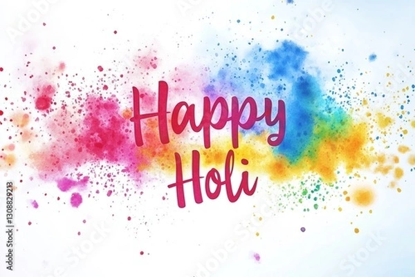 Fototapeta Happy Holi Watercolor Calligraphy with Vibrant Color Splashes and Festive Artistic Typography