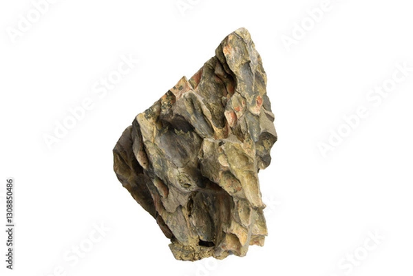 Fototapeta Irregular dragon stone with cracked, porous surface and earthy coloration isolated on transparent background. PNG transparency