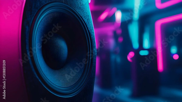 Obraz Vibrant speaker in neon-lit urban setting